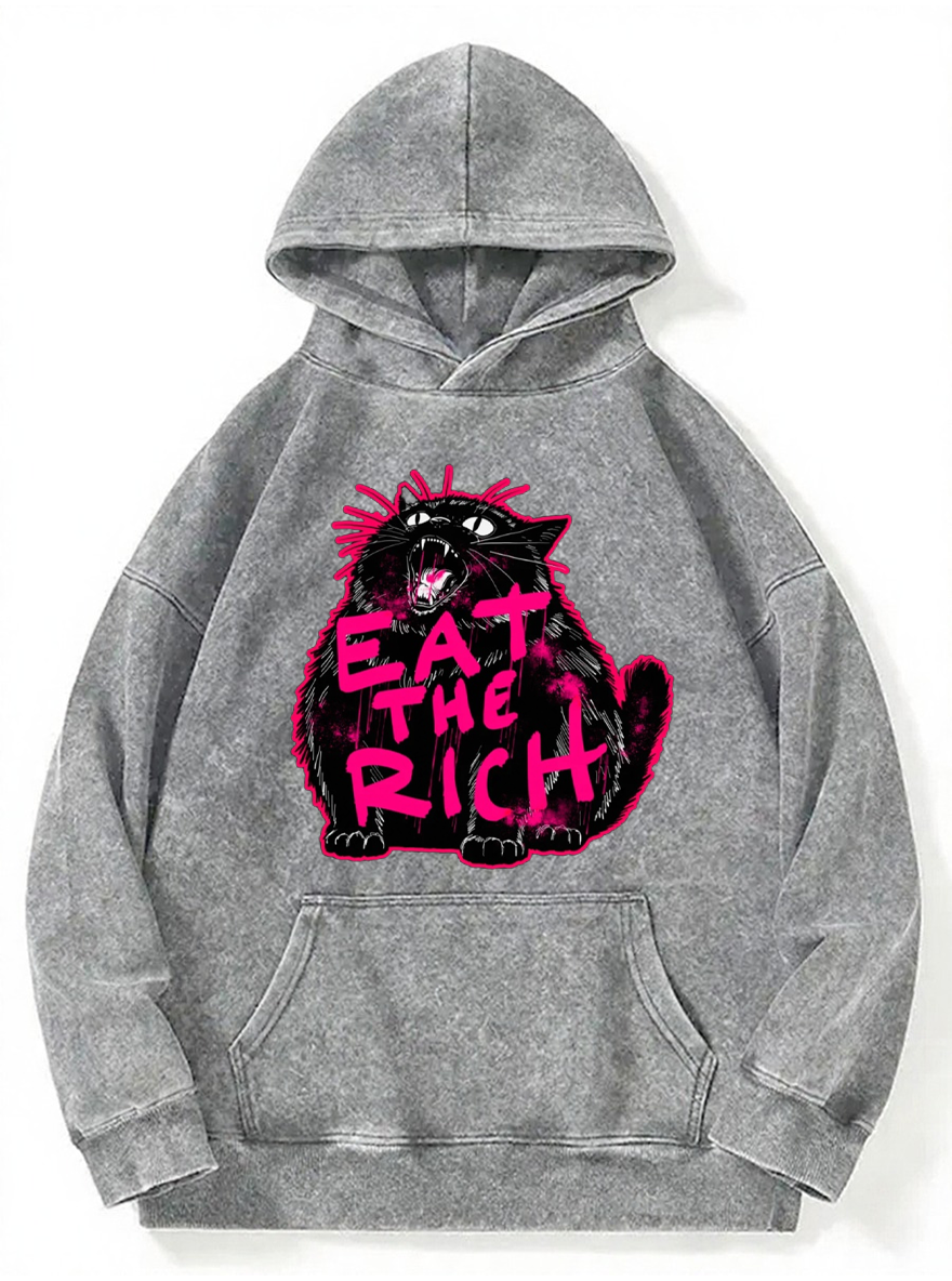 Vintage Eat The Rich Cat Washed Hoodie
