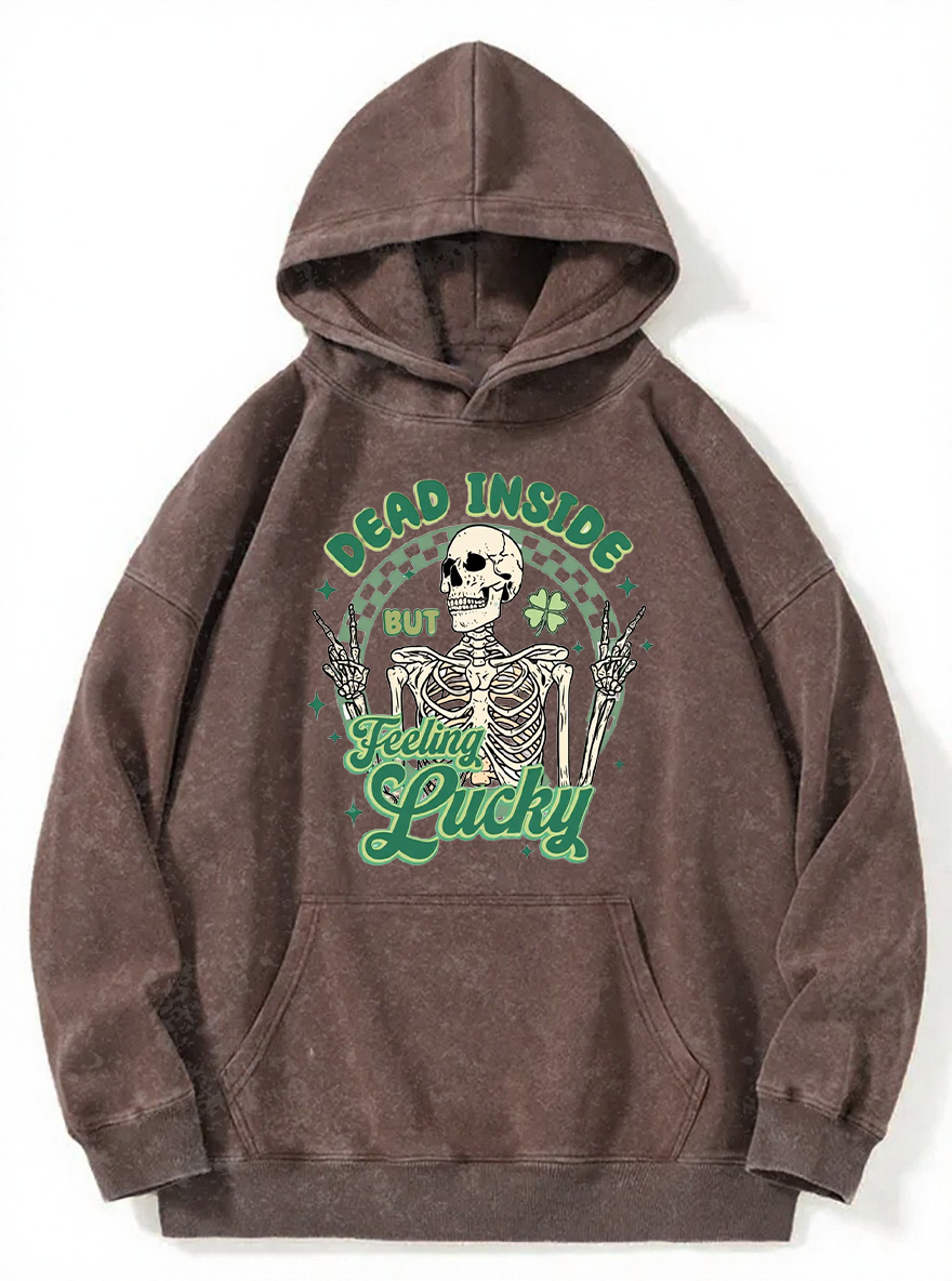 Vintage Dead Inside But Feeling Lucky Washed Hoodie