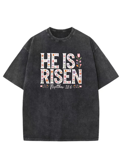 Vintage He Is Risen Christian Washed T-Shirt