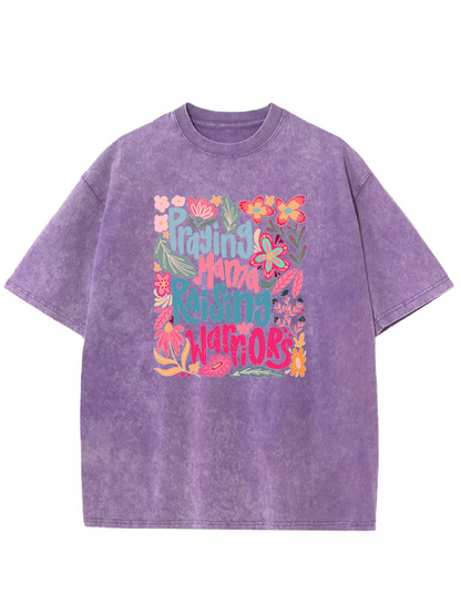 Vintage Praying Mama Raising Warriors Washed T-Shirt
