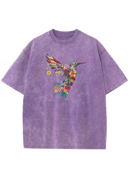 Vintage Floral Hummingbird Washed T-Shirt