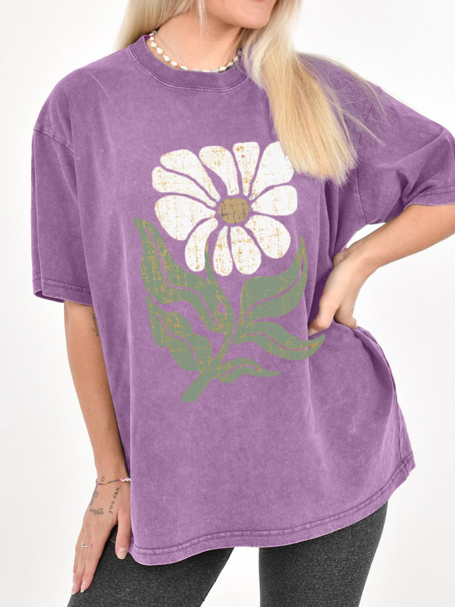 Vintage Boho Daisy Flower Washed T-Shirt