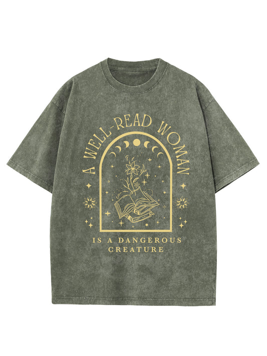 Vintage A Well Read Woman Bookish Washed T-Shirt