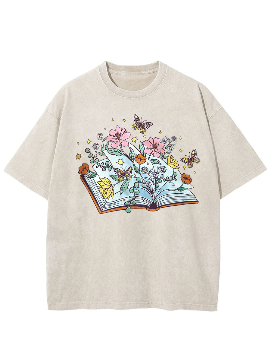 Vintage Butterfly Book Washed T-Shirt