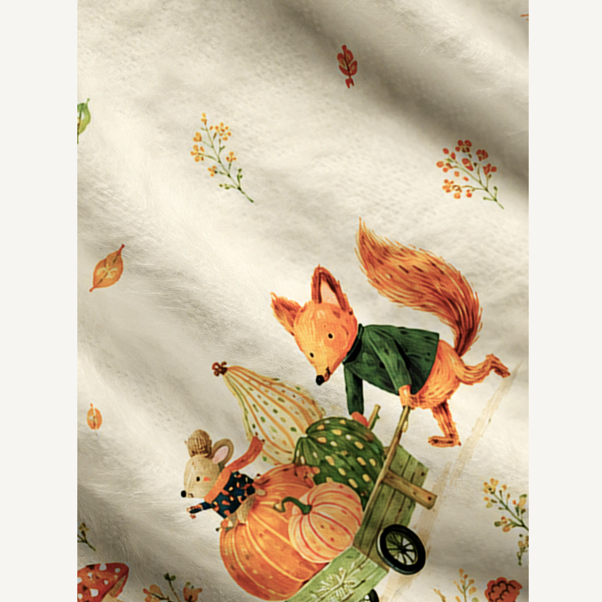 Fox & Pumpkin Harvest Print Ugly Cardigan Sweaters