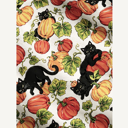 Black Cat Romp in the Pumpkin Fields Print Ugly Cardigan Sweaters