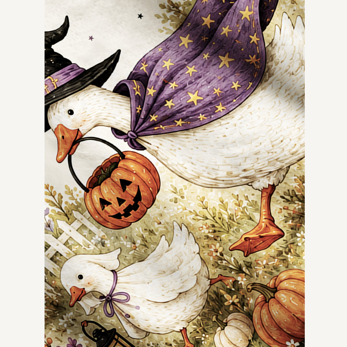 Moonlit Pumpkin Goose Parade Print Ugly Cardigan Sweaters
