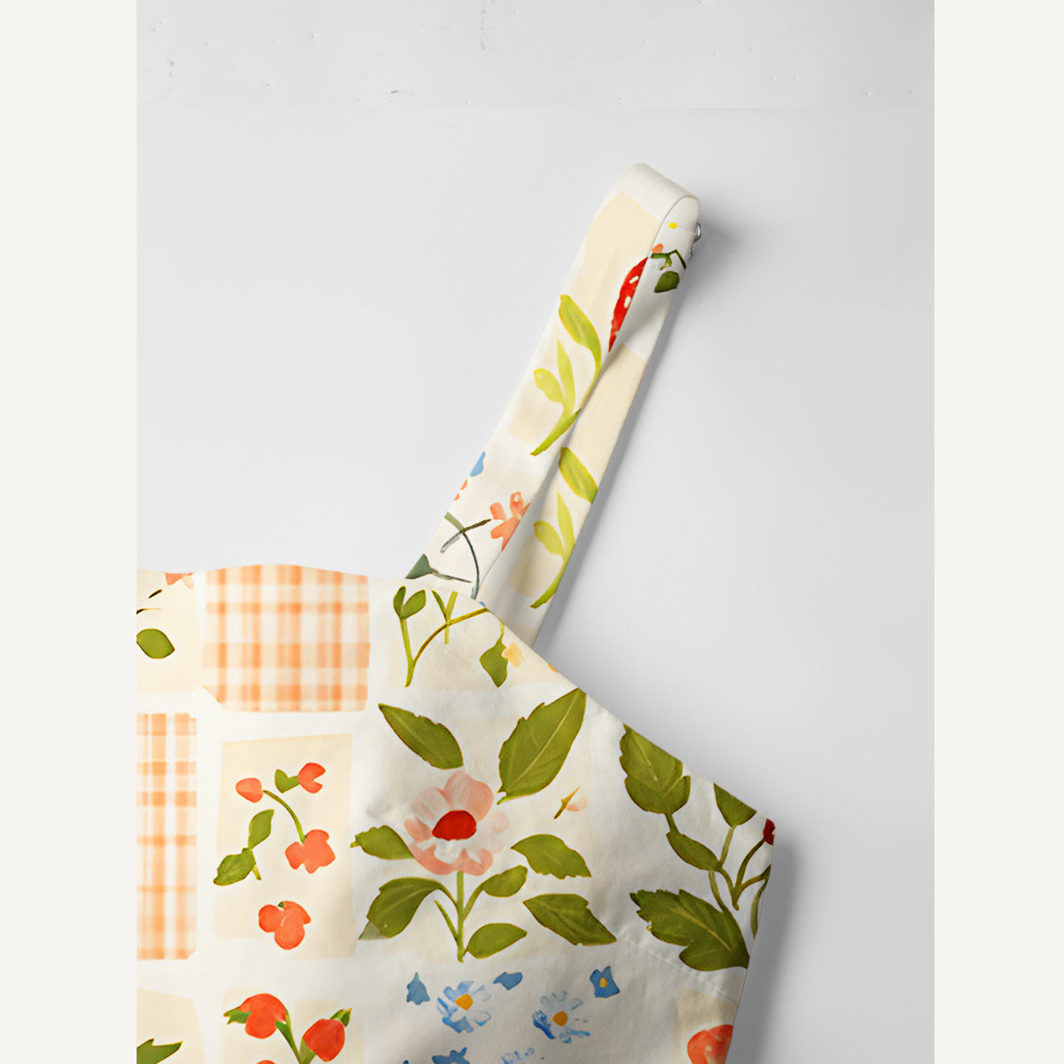 Strawberry Garden Patchwork Print Cotton Wide Straps Maxi Dress With Pockets