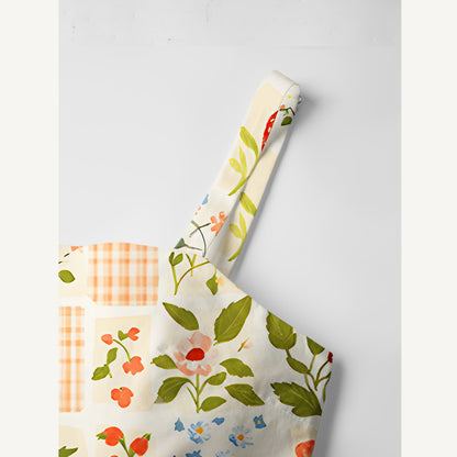 Strawberry Garden Patchwork Print Cotton Wide Straps Maxi Dress With Pockets