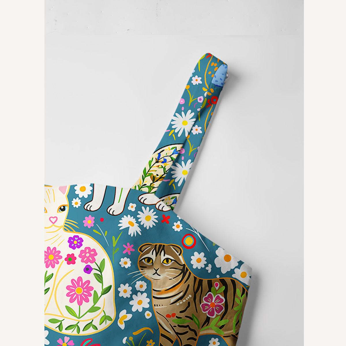 Colorful Garden Cat Pattern Print Cotton Wide Straps Maxi Dress With Pockets