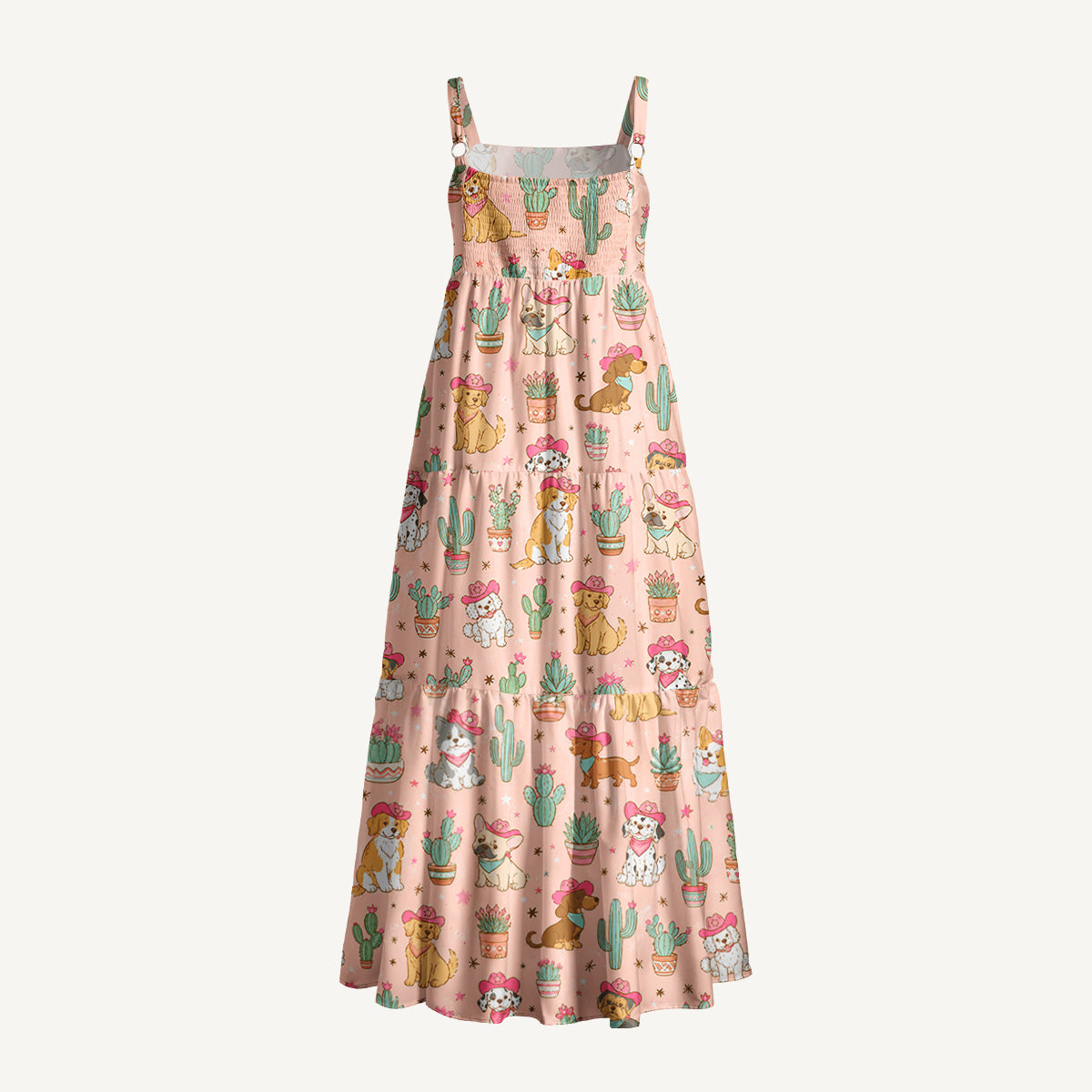 Cowgirl Dogs Pattern Print Wide Straps Maxi Dress With Pockets