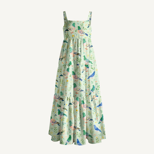 Botanical Wildflowers & Cottage Garden Birds Print Wide Straps Maxi Dress With Pockets