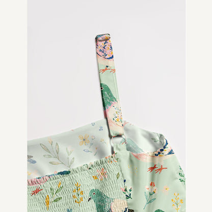 Botanical Wildflowers & Cottage Garden Birds Print Wide Straps Maxi Dress With Pockets