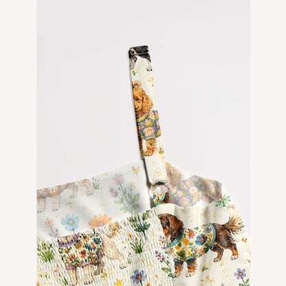 Cute Dog Garden Print Wide Straps Maxi Dress With Pockets