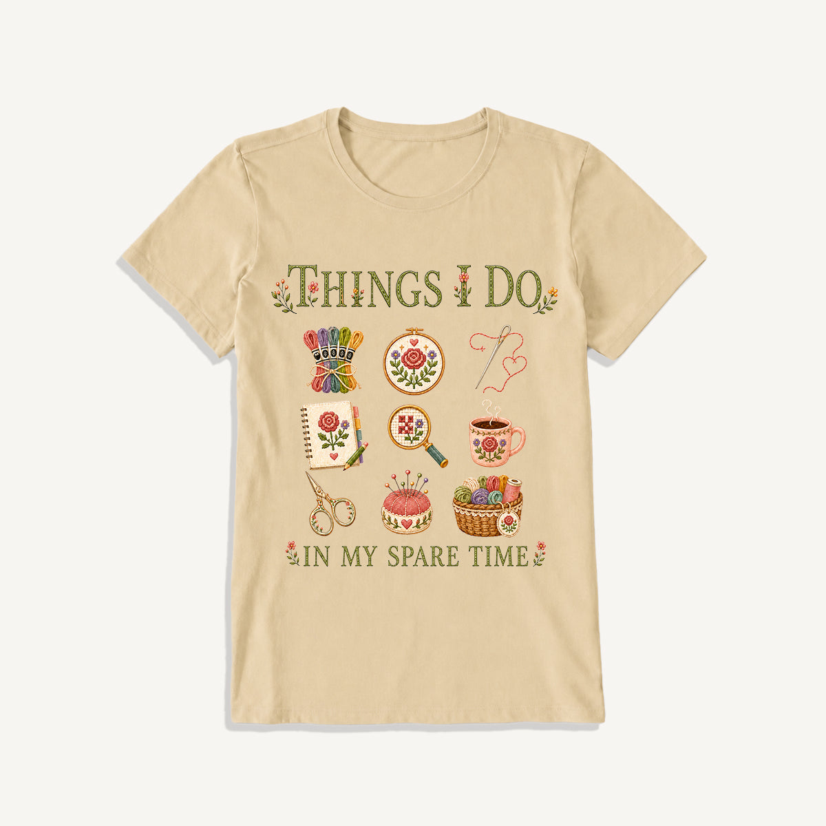 Stitched Cozy Craft Garden Print Crew Neck Cotton Tee