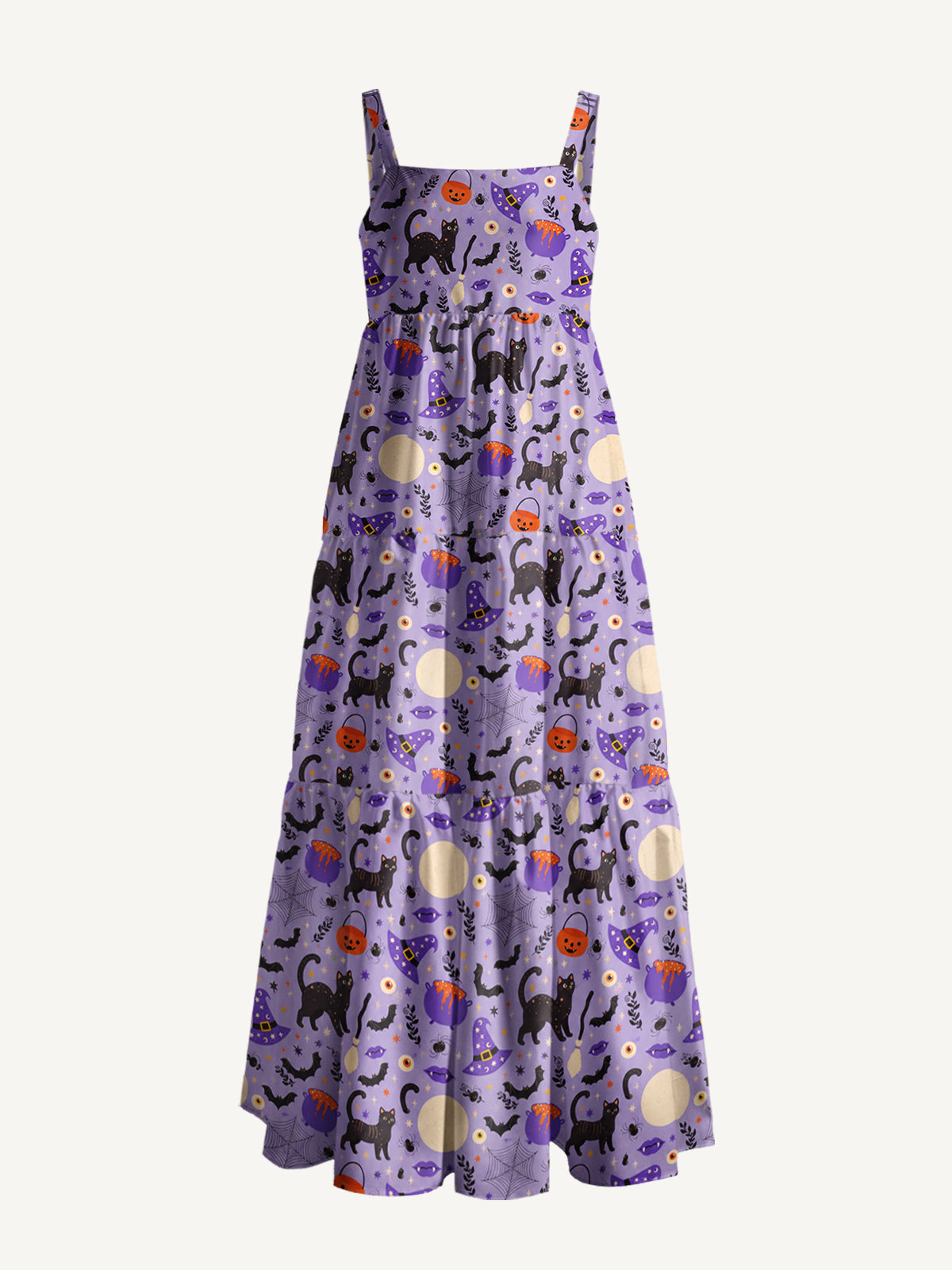 Moonlit Whiskers Print Wide Straps Maxi Dress With Pockets
