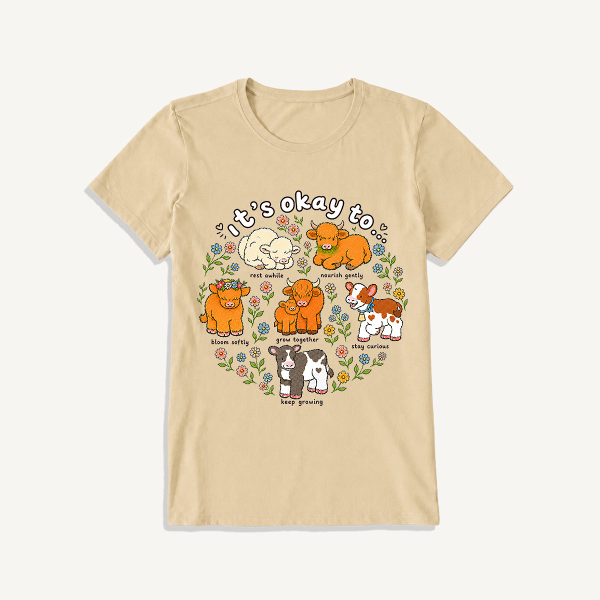 Gentle Growth Highland Cows Print Crew Neck Cotton Tee