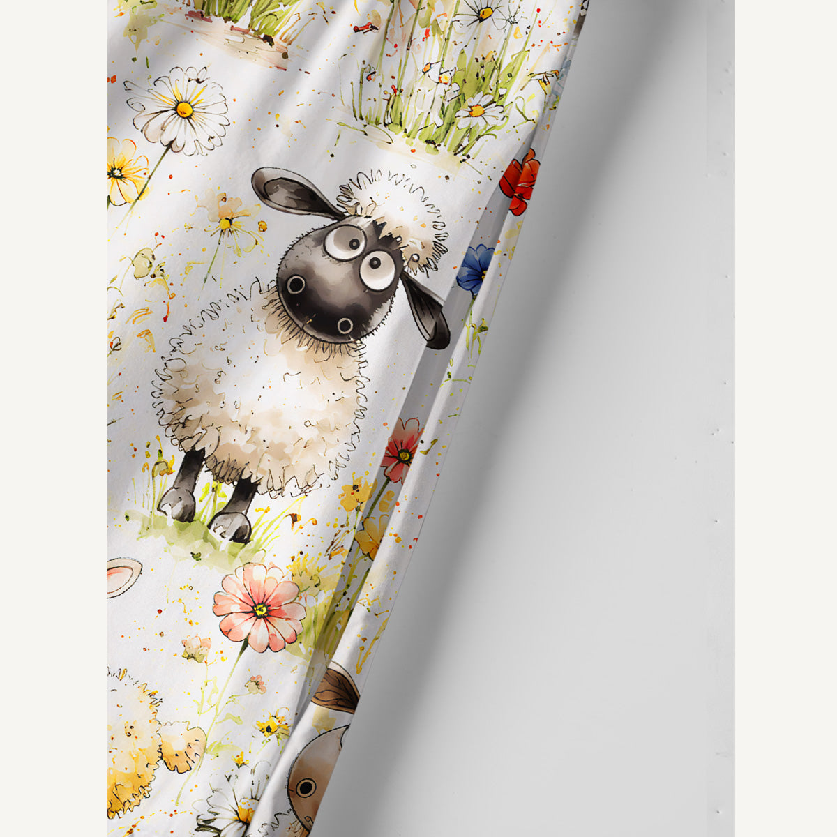 Whimsical Sheep Clipart Print Cotton Wide Straps Maxi Dress With Pockets