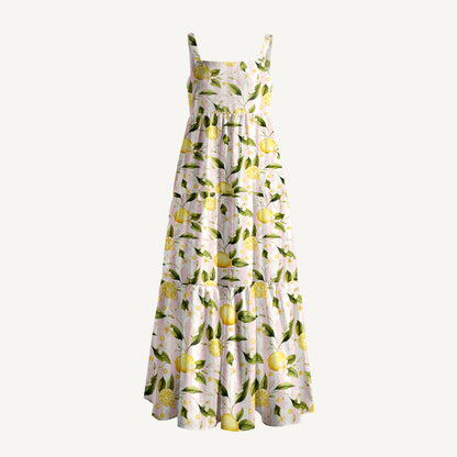 Lemon Grove Sunshine Print Wide Straps Maxi Dress With Pockets