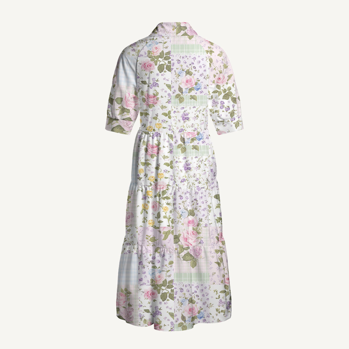 V Neck Collared Pastel Rose Casual Midi Dress With Pockets
