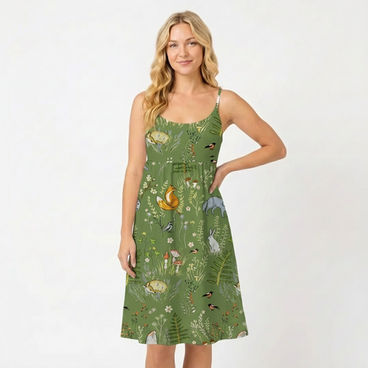 Whimsical Woodland Animals Spaghetti Strap Mini Dress
