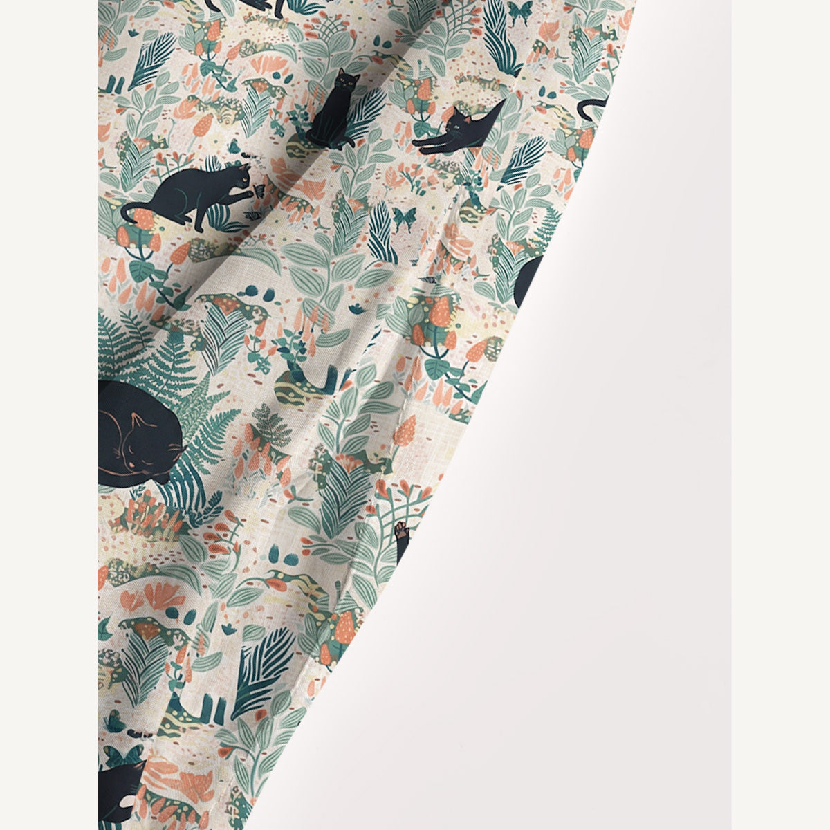 Square Neck Into the Woods Cats Print Wide Straps Maxi Dress With Pockets