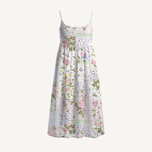 Pastel Rose Print Spaghetti Strap Mini Dress