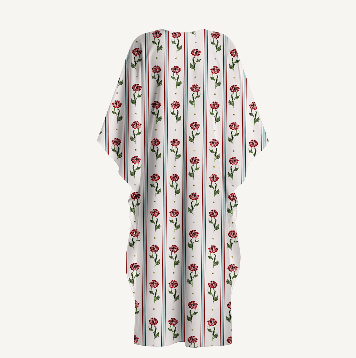 V‑Neck Crimson Dianthus Kimono Sleeve Kaftan Dress