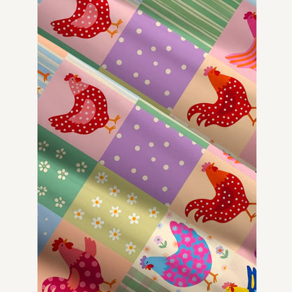 Country Patchwork Chicken Print Wide Straps Maxi Dress With Pockets