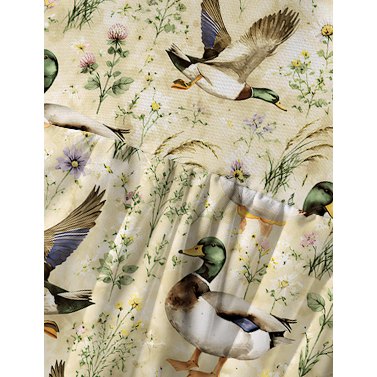 Watercolor Mallard Ducks Print Spaghetti Strap Mini Dress