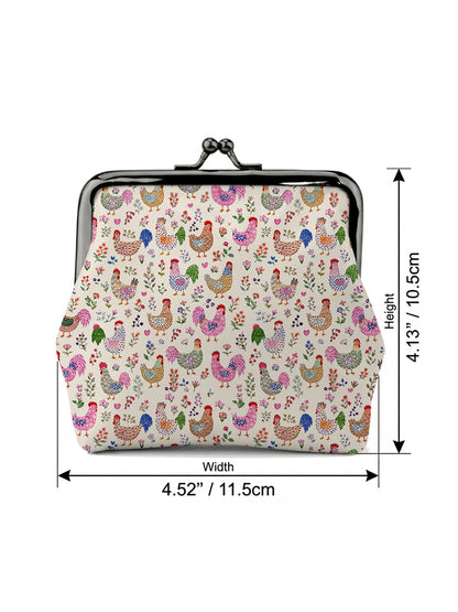 Colorful Farm Chickens Print Leather Mini Clasp Purse