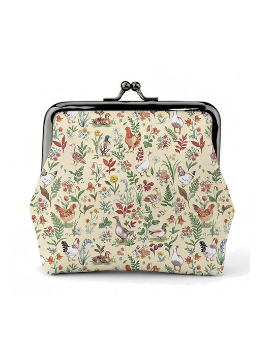 Countryside Garden Critter Print Leather Mini Clasp Purse