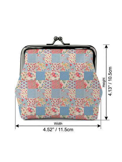 Pastel Patchwork Print Leather Mini Clasp Purse