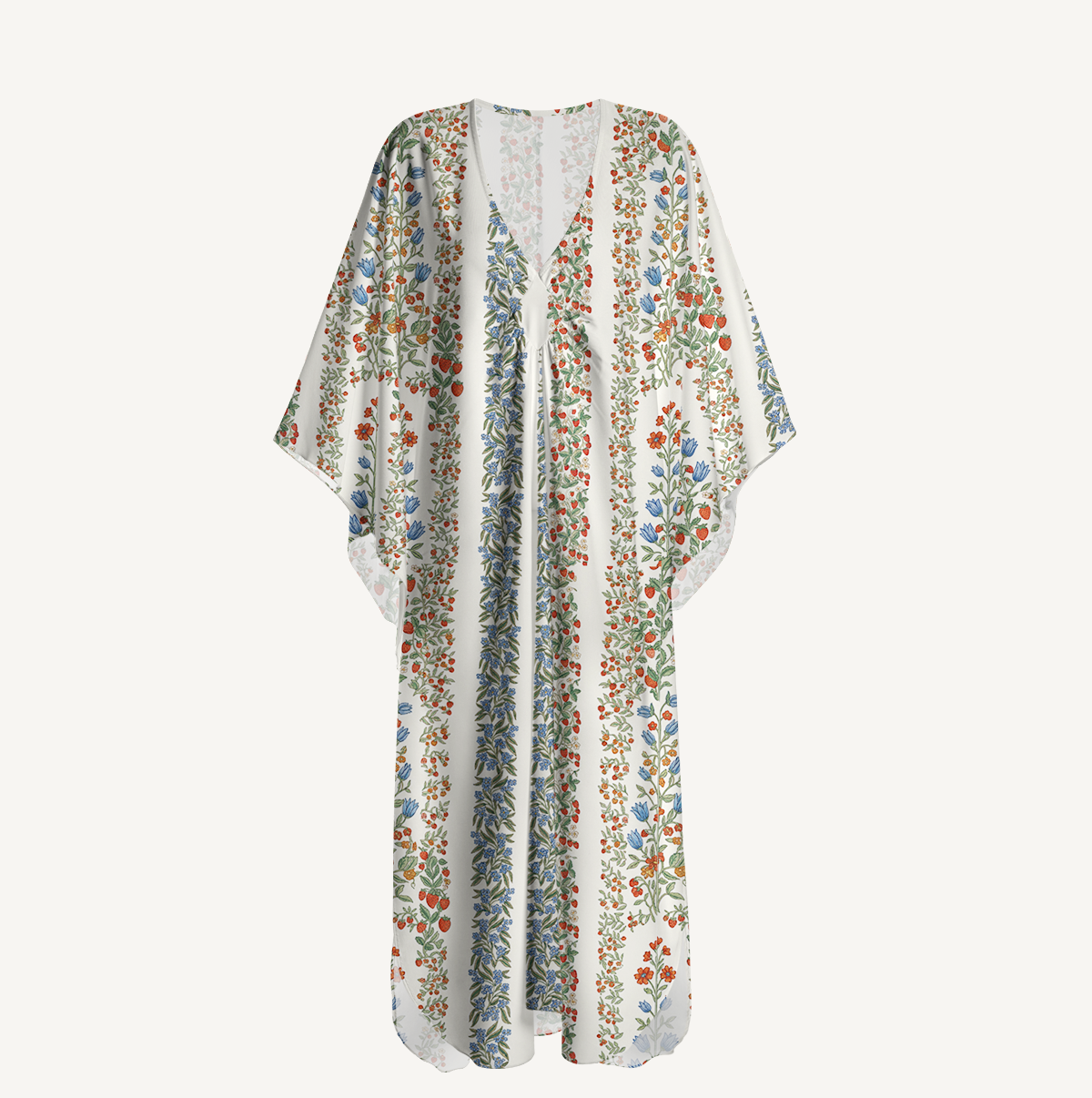 V‑Neck Strawberry Vine Tales Kimono Sleeve Kaftan Dress