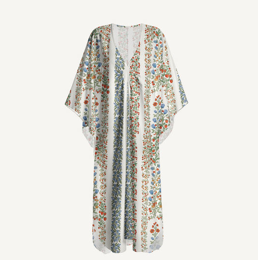 V‑Neck Strawberry Vine Tales Kimono Sleeve Kaftan Dress