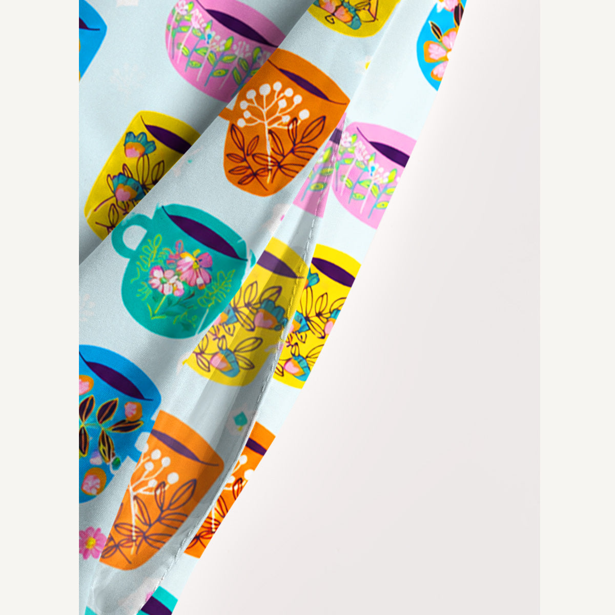 Colorful Hand-Drawn Teacup Print Wide Straps Maxi Dress With Pockets