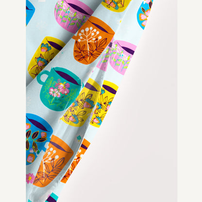 Colorful Hand-Drawn Teacup Print Wide Straps Maxi Dress With Pockets