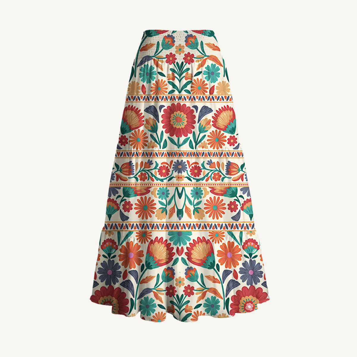 Bohemian Folk Floral Stripe Print Convertible Maxi Skirt & Strapless Dress