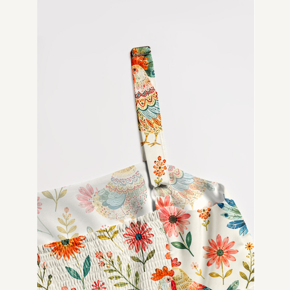 Country Rooster Garden Print Wide Straps Maxi Dress With Pockets