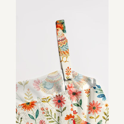 Country Rooster Garden Print Wide Straps Maxi Dress With Pockets