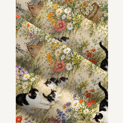 Farmyard Cat Family Print Wide Straps Maxi Dress With Pockets