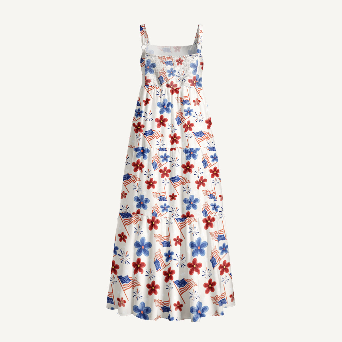 Patriotic Blossom Flag Print Wide Straps Maxi Dress With Pockets