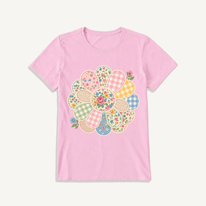 Cottage Patchwork Bloom Print Crew Neck Cotton Tee