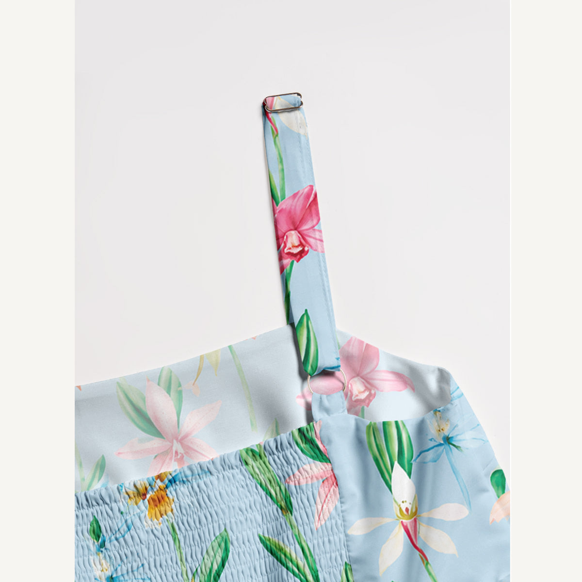 Colourful Orchid Print Wide Straps Maxi Dress With Pockets