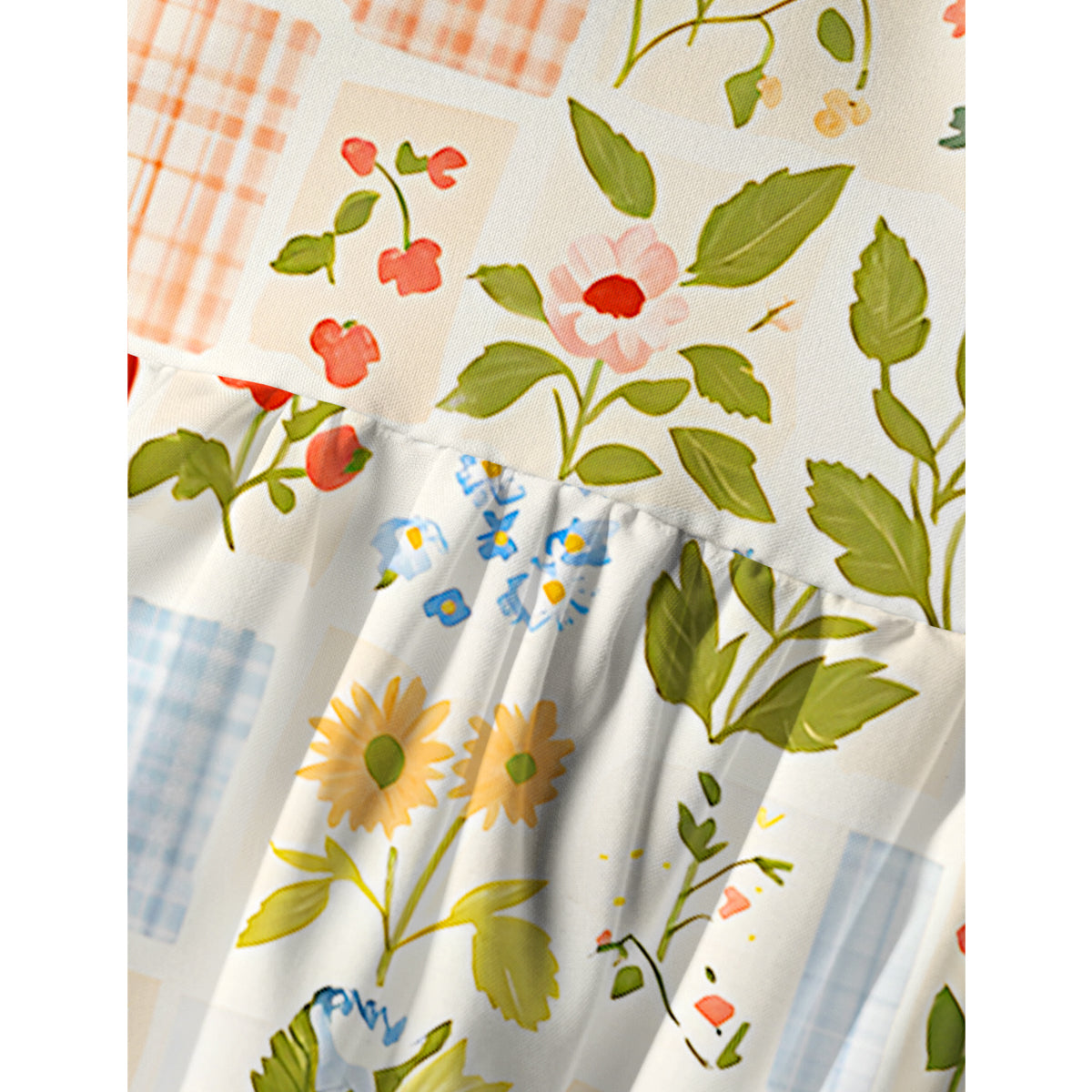 Strawberry Garden Patchwork Print Spaghetti Strap Mini Dress