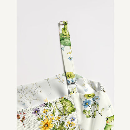 Pond Frog Garden Print Wide Straps Maxi Dress With Pockets