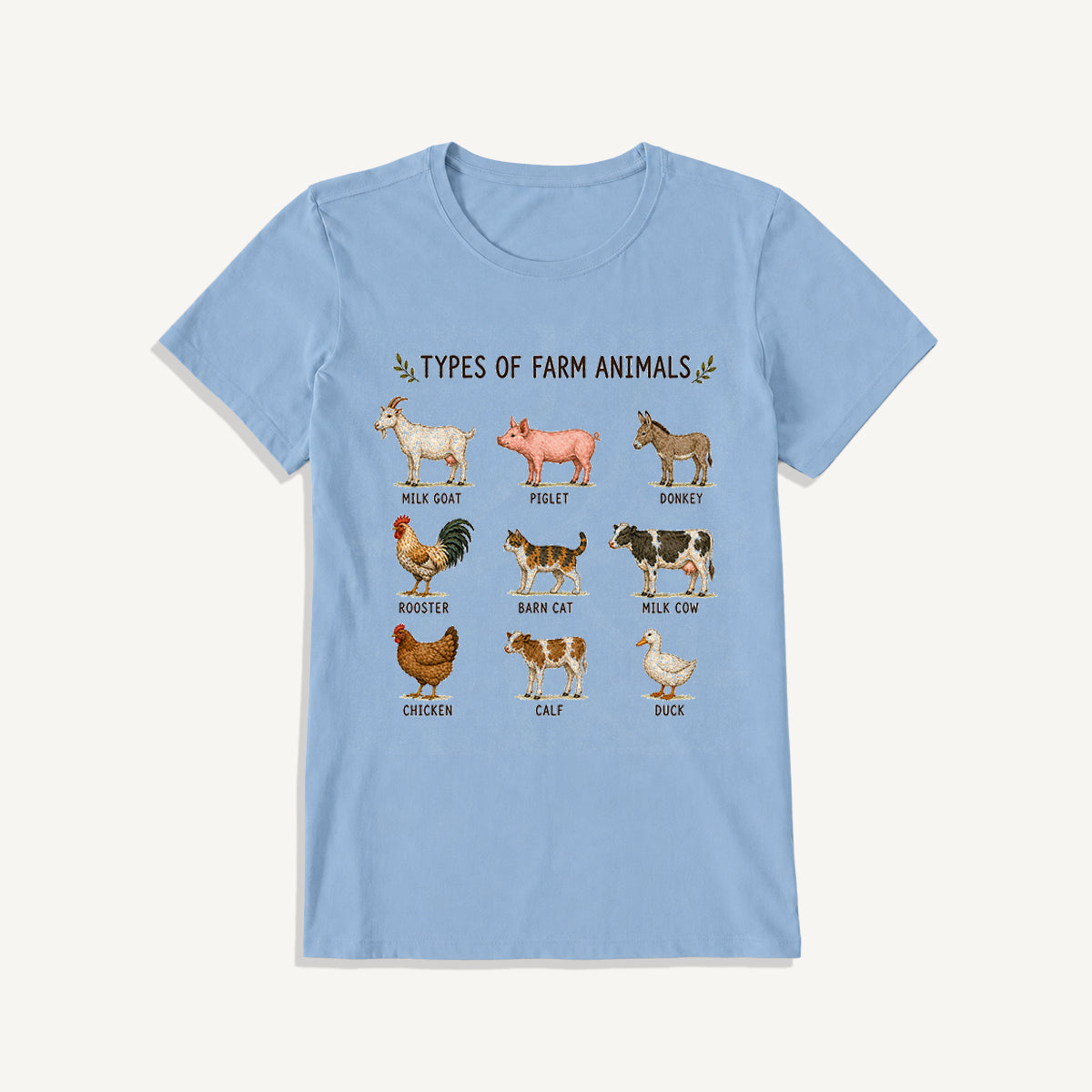 Farm Animal Guide Print Crew Neck Cotton Tee