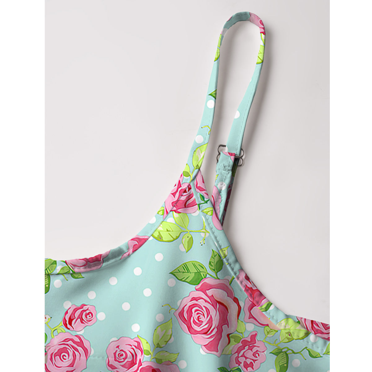Rose Mint Polka Dot Print Spaghetti Strap Mini Dress