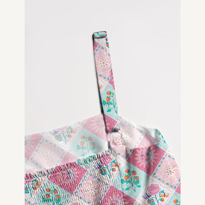 Vibrant Garden Patchwork Wide Straps Maxi Dress With Pockets