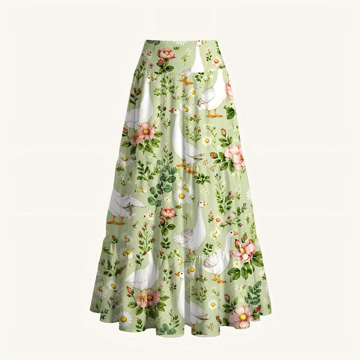 Pastoral Goose Garden Print Convertible Maxi Skirt & Strapless Dress